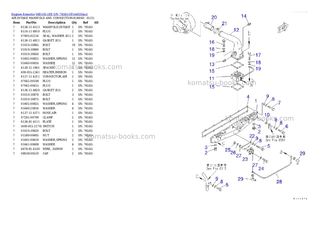 Komatsu S6D105-1EE S/N 76583-UP Parts catalog cover Page 3 Komatsu S6D105-1EE S/N 76583-UP Parts catalog cover Page 3