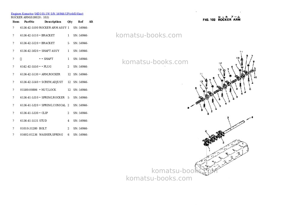 Komatsu S6D105-1W S/N 56946-UP Parts catalog cover Komatsu S6D105-1W S/N 56946-UP Parts catalog cover