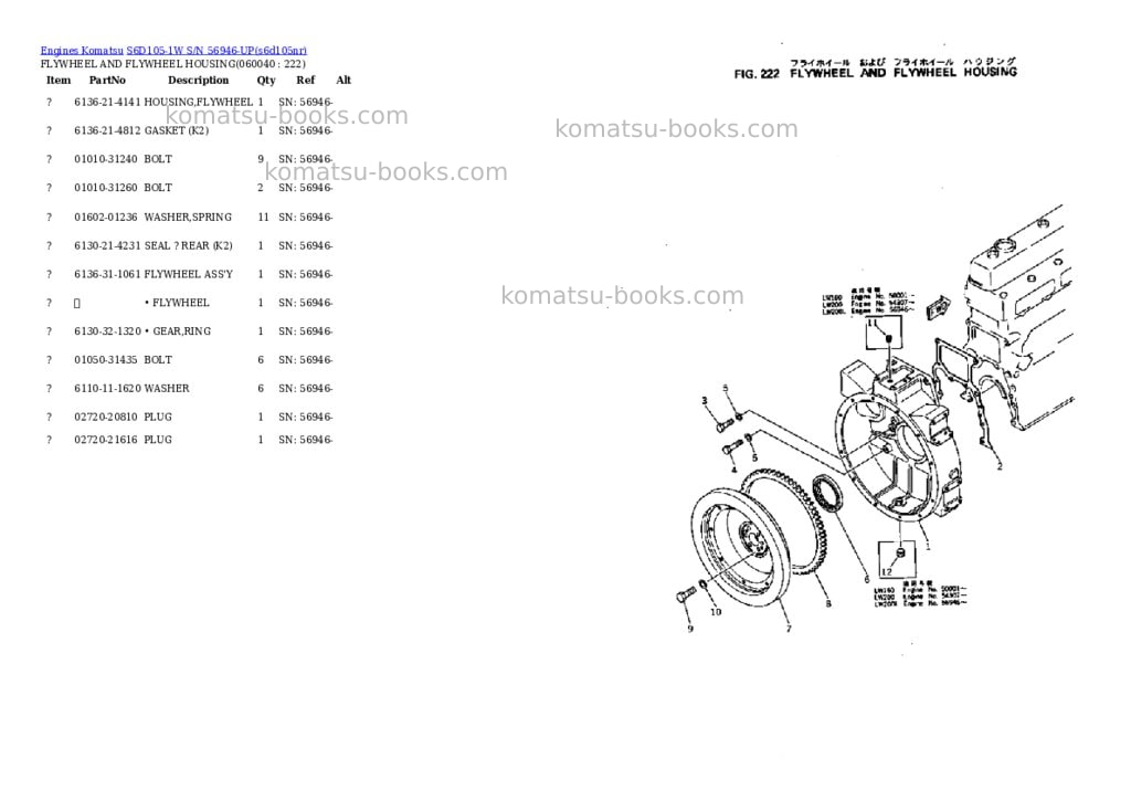 Komatsu S6D105-1W S/N 56946-UP Parts catalog cover Page 10 Komatsu S6D105-1W S/N 56946-UP Parts catalog cover Page 10