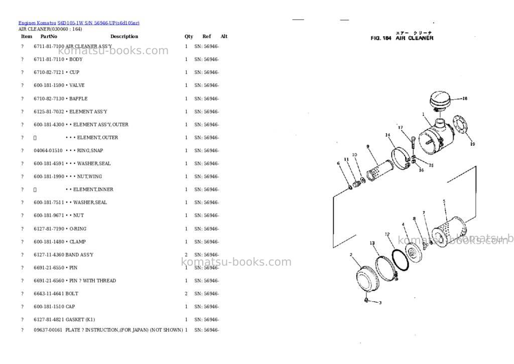 Komatsu S6D105-1W S/N 56946-UP Parts catalog cover Page 5 Komatsu S6D105-1W S/N 56946-UP Parts catalog cover Page 5