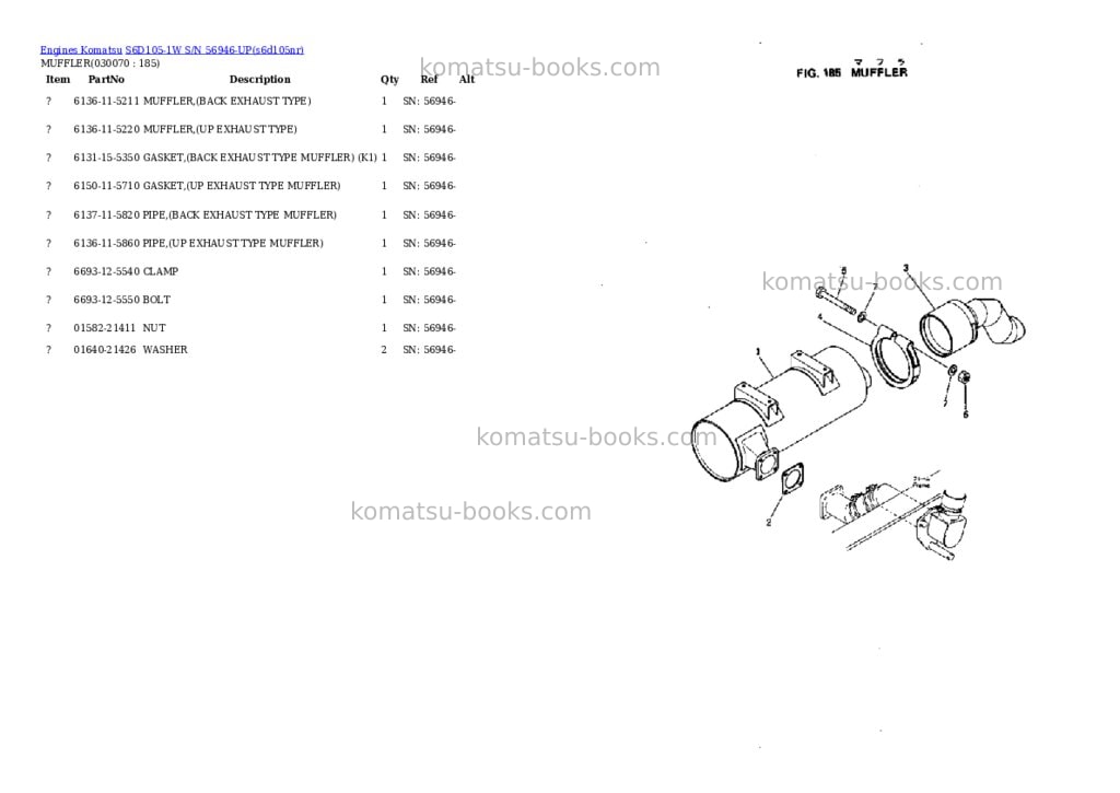 Komatsu S6D105-1W S/N 56946-UP Parts catalog cover Page 6 Komatsu S6D105-1W S/N 56946-UP Parts catalog cover Page 6