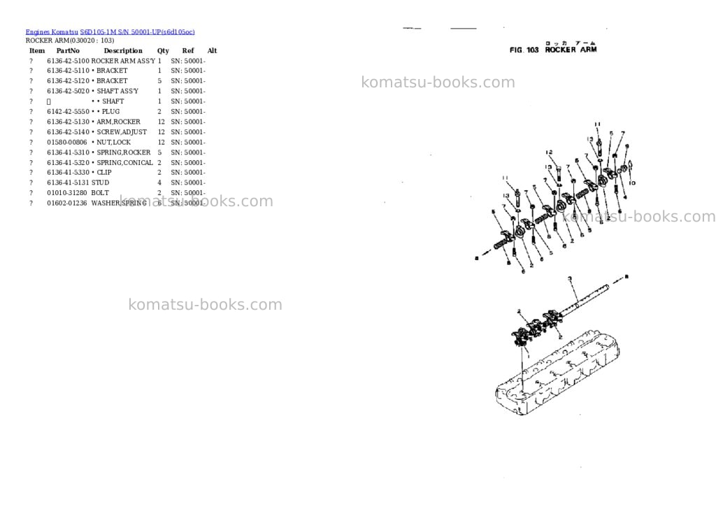 Komatsu s6d105-1m s/n 50001-up Parts catalog cover Komatsu s6d105-1m s/n 50001-up Parts catalog cover