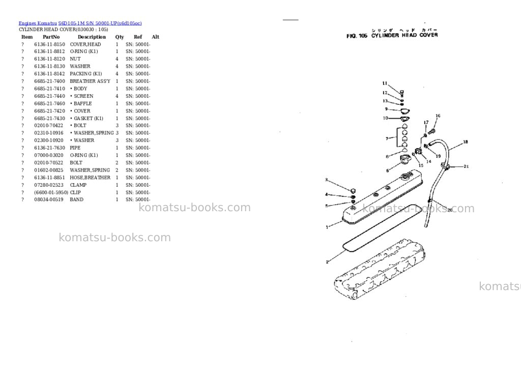 Komatsu s6d105-1m s/n 50001-up Parts catalog cover Page 2 Komatsu s6d105-1m s/n 50001-up Parts catalog cover Page 2