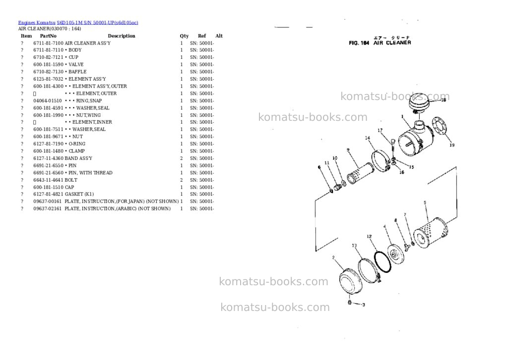 Komatsu s6d105-1m s/n 50001-up Parts catalog cover Page 5 Komatsu s6d105-1m s/n 50001-up Parts catalog cover Page 5