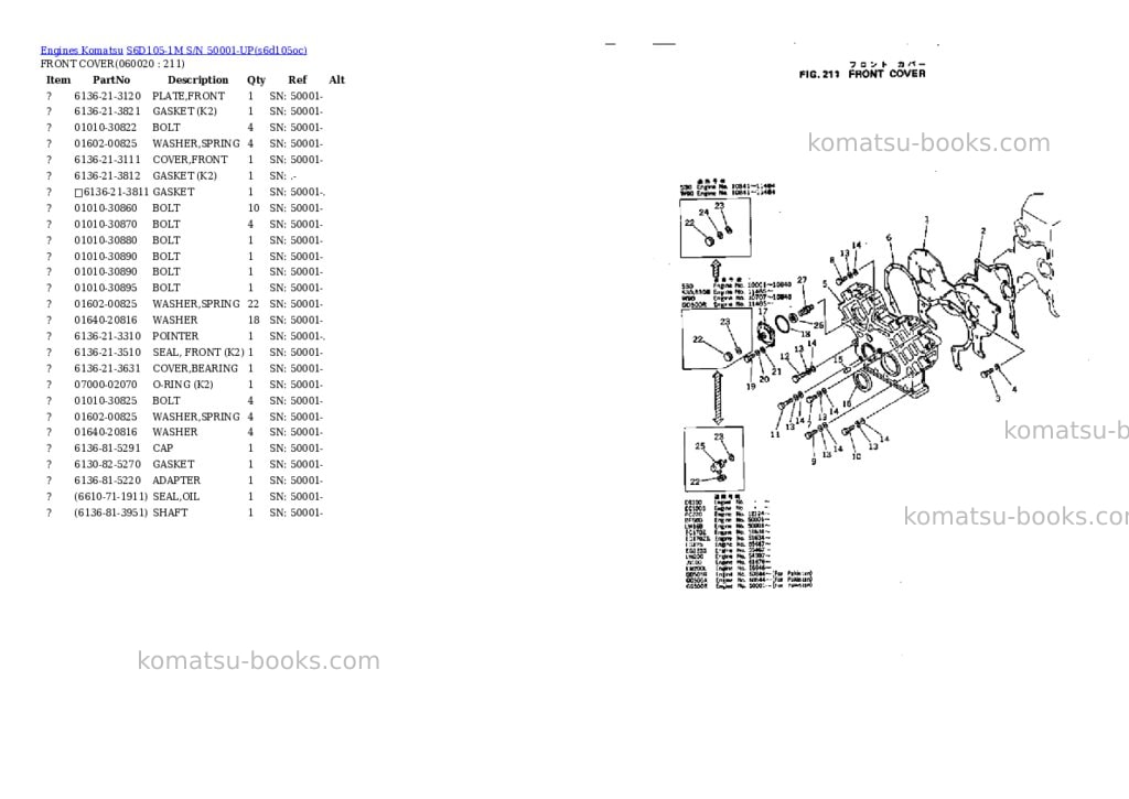 Komatsu s6d105-1m s/n 50001-up Parts catalog cover Page 8 Komatsu s6d105-1m s/n 50001-up Parts catalog cover Page 8