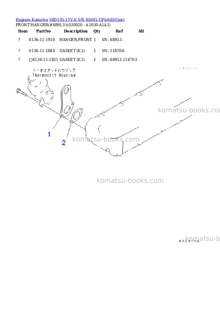 Komatsu S6D105-1VV-6 S/N 65001-UP Parts catalog cover Komatsu S6D105-1VV-6 S/N 65001-UP Parts catalog cover