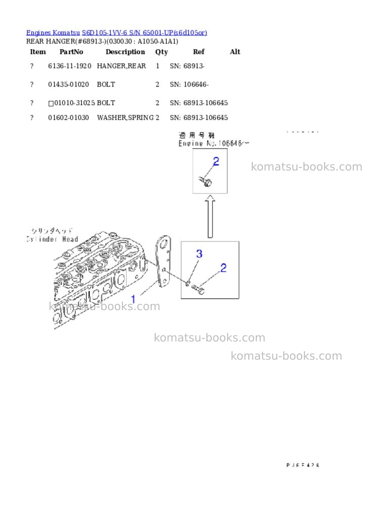 Komatsu S6D105-1VV-6 S/N 65001-UP Parts catalog cover Page 2 Komatsu S6D105-1VV-6 S/N 65001-UP Parts catalog cover Page 2