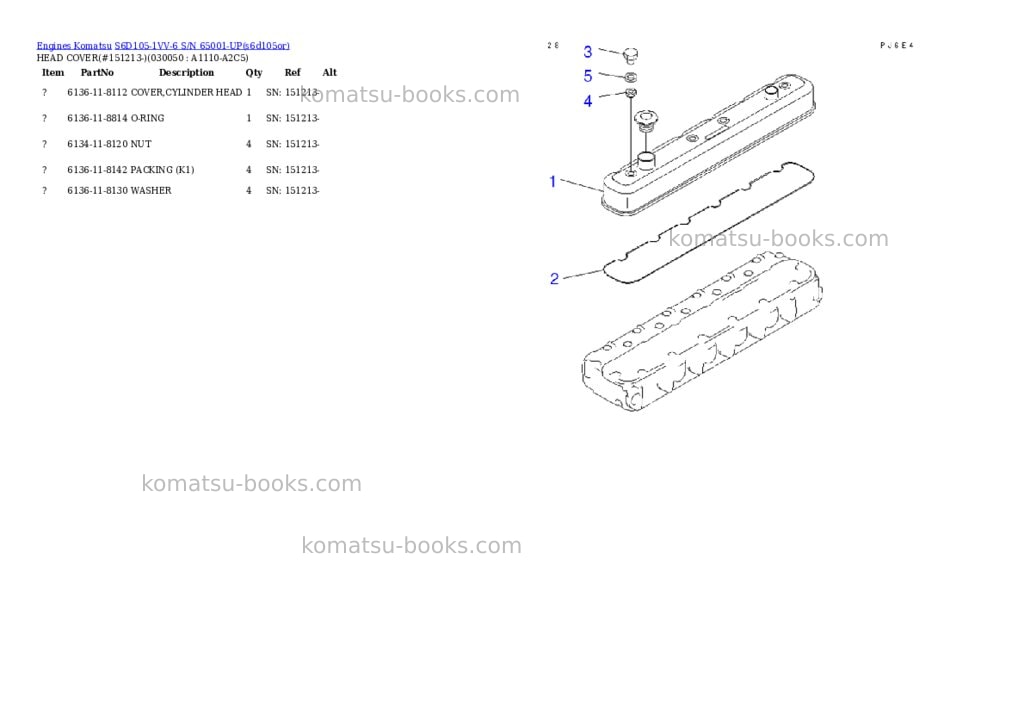 Komatsu S6D105-1VV-6 S/N 65001-UP Parts catalog cover Page 4 Komatsu S6D105-1VV-6 S/N 65001-UP Parts catalog cover Page 4