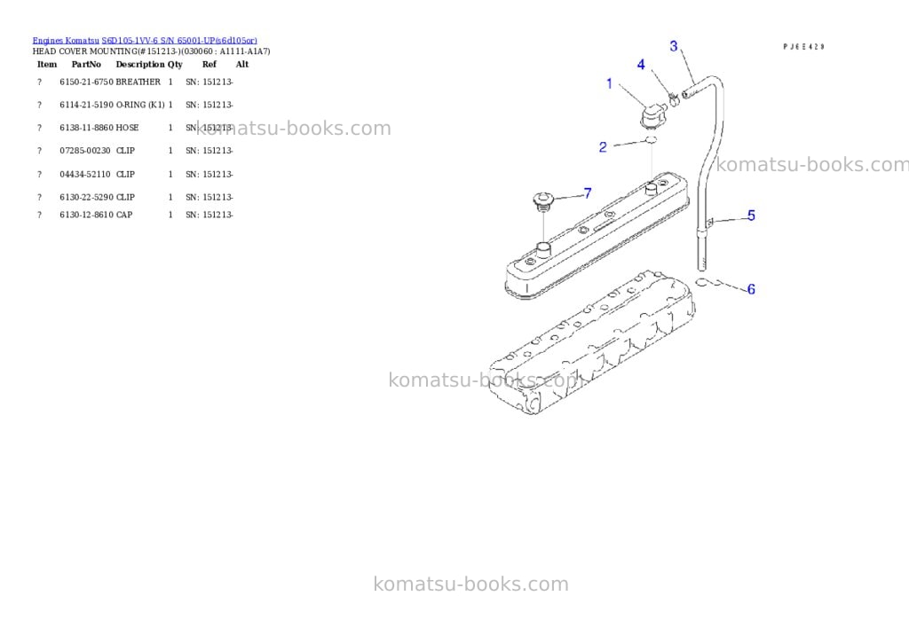 Komatsu S6D105-1VV-6 S/N 65001-UP Parts catalog cover Page 5 Komatsu S6D105-1VV-6 S/N 65001-UP Parts catalog cover Page 5