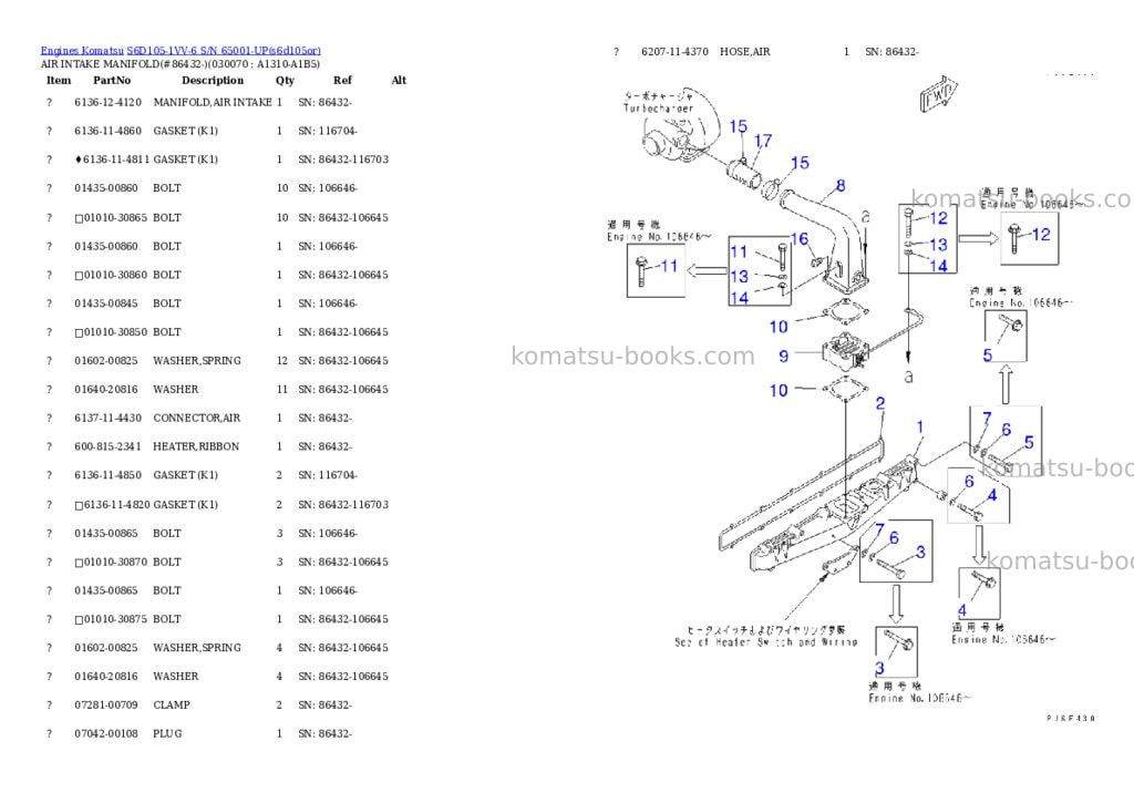 Komatsu S6D105-1VV-6 S/N 65001-UP Parts catalog cover Page 6 Komatsu S6D105-1VV-6 S/N 65001-UP Parts catalog cover Page 6