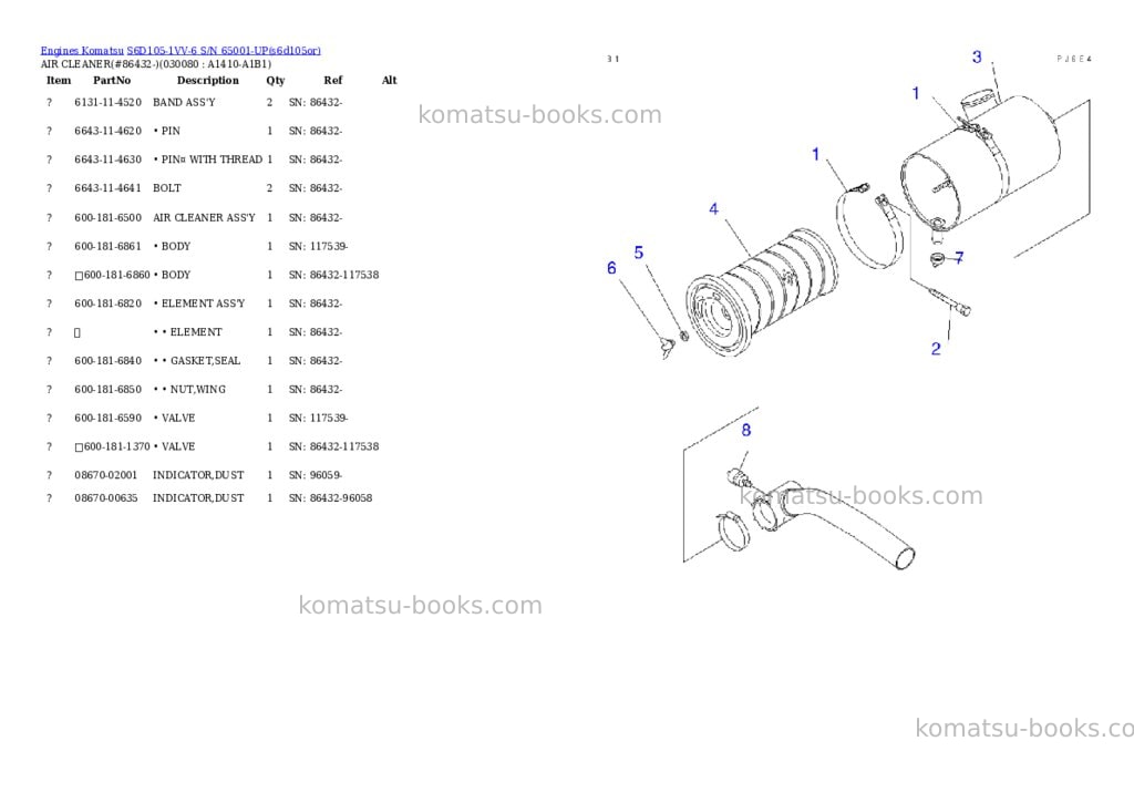 Komatsu S6D105-1VV-6 S/N 65001-UP Parts catalog cover Page 7 Komatsu S6D105-1VV-6 S/N 65001-UP Parts catalog cover Page 7