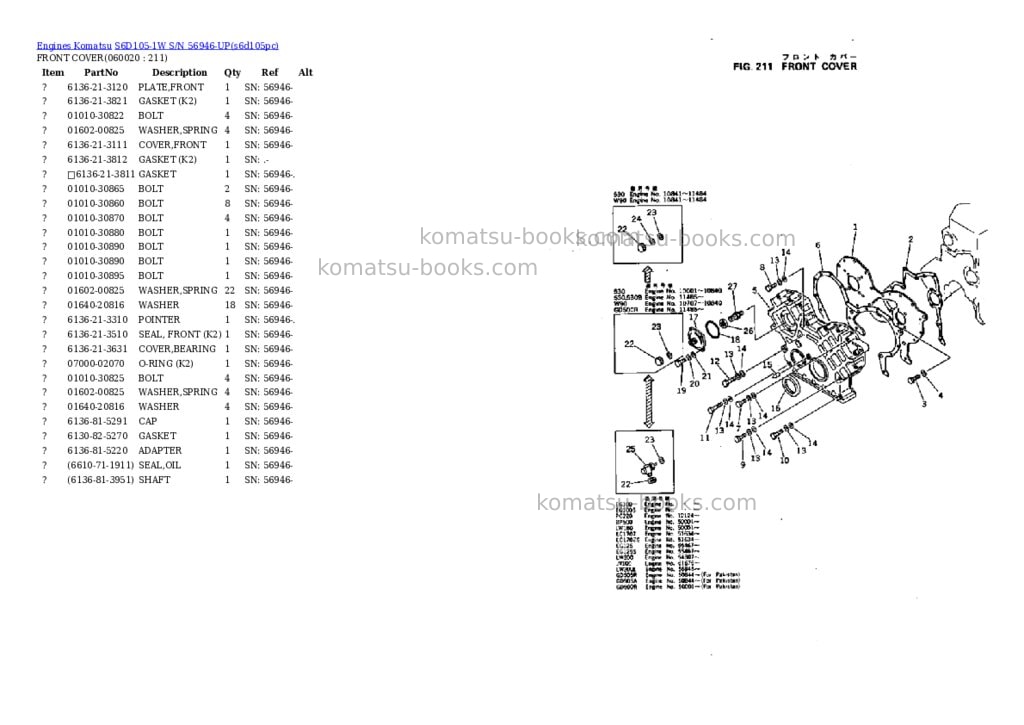Komatsu s6d105-1w s/n 56946-up Parts catalog cover Page 2