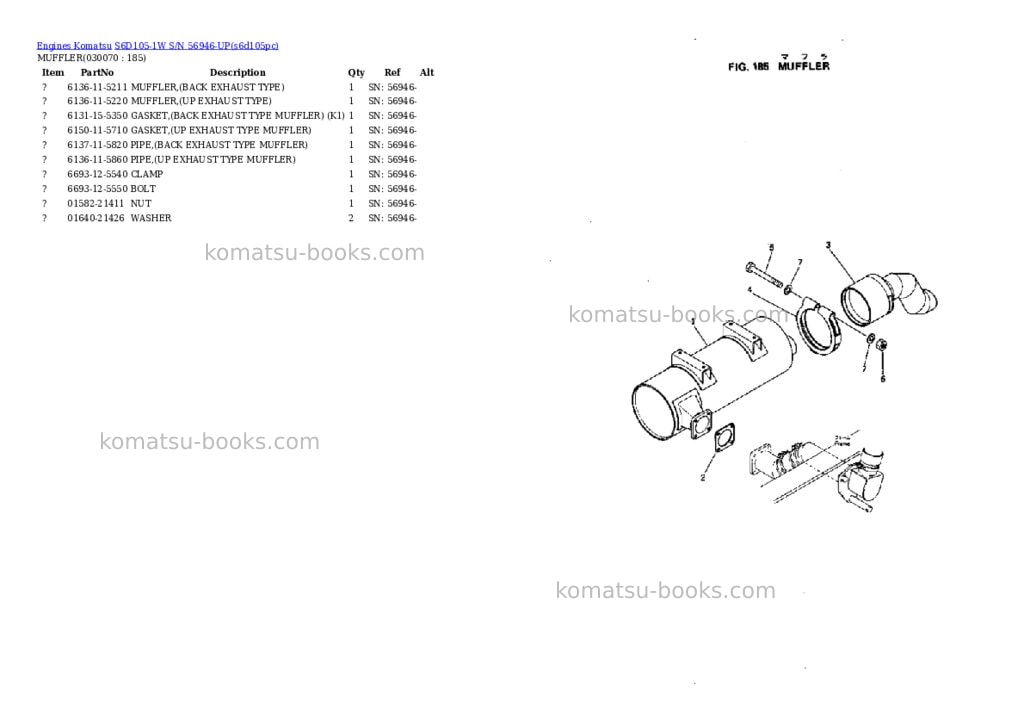 Komatsu s6d105-1w s/n 56946-up Parts catalog cover Page 6