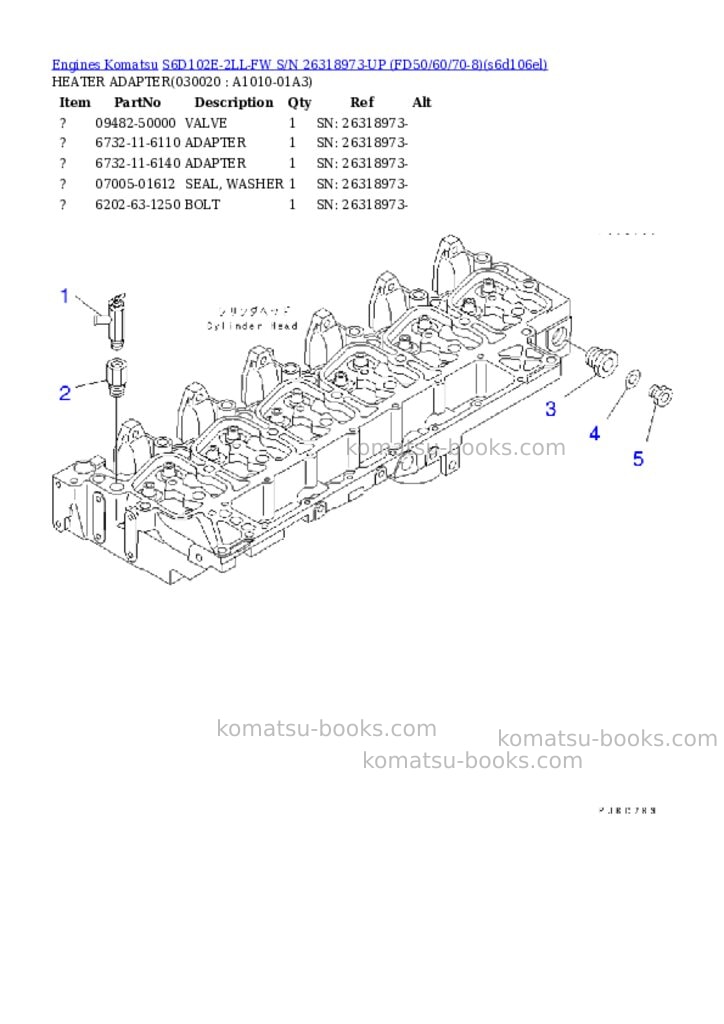 Komatsu S6D102E-2LL-FW S/N 26318973-UP (FD50/60/70-8) Parts catalog cover