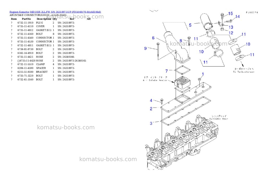Komatsu S6D102E-2LL-FW S/N 26318973-UP (FD50/60/70-8) Parts catalog cover Page 10