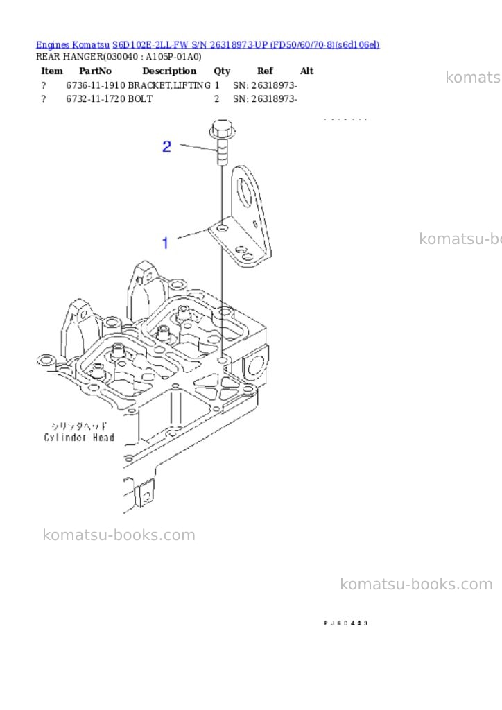 Komatsu S6D102E-2LL-FW S/N 26318973-UP (FD50/60/70-8) Parts catalog cover Page 3