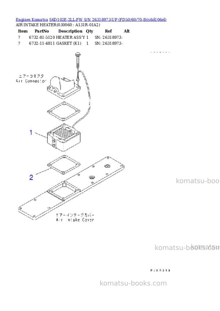 Komatsu S6D102E-2LL-FW S/N 26318973-UP (FD50/60/70-8) Parts catalog cover Page 5