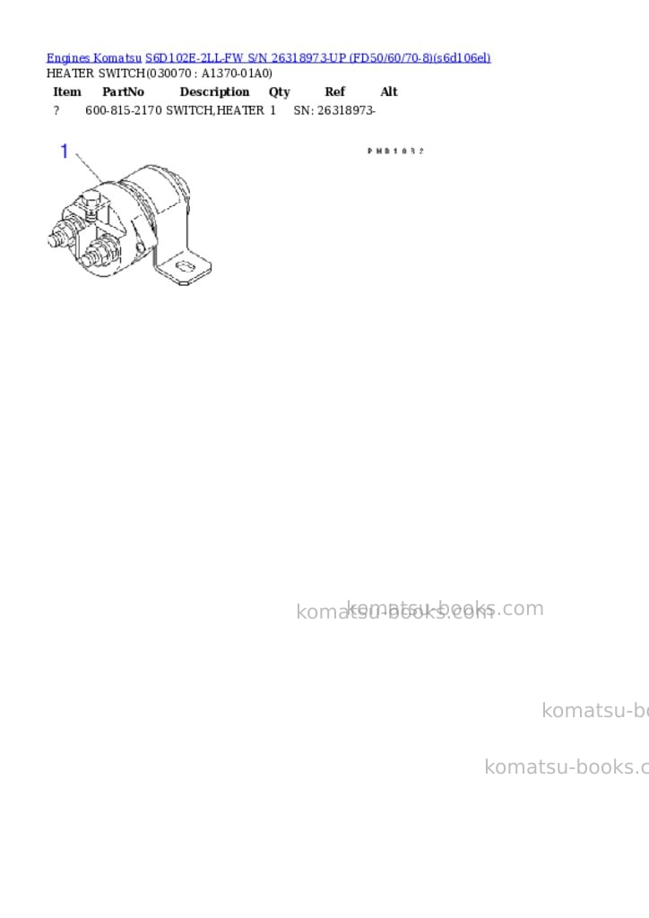 Komatsu S6D102E-2LL-FW S/N 26318973-UP (FD50/60/70-8) Parts catalog cover Page 6