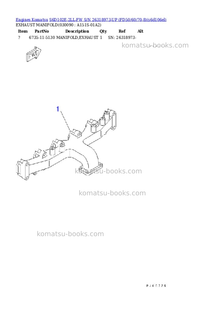 Komatsu S6D102E-2LL-FW S/N 26318973-UP (FD50/60/70-8) Parts catalog cover Page 8