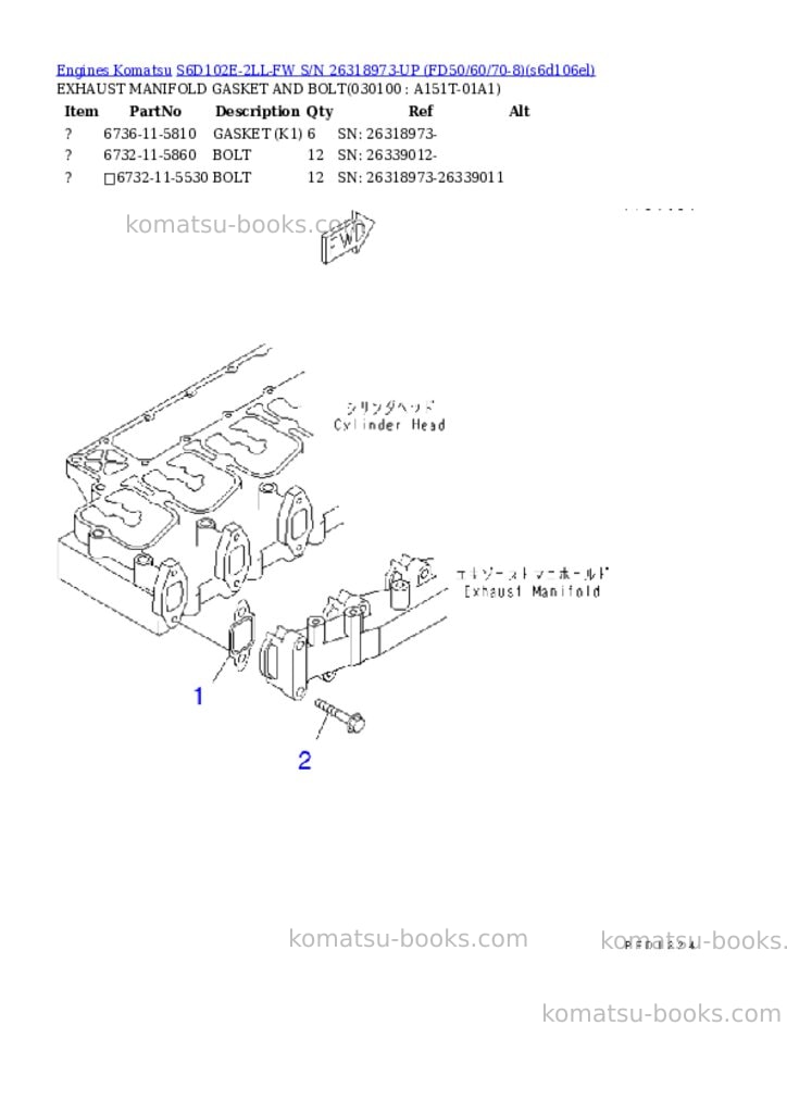 Komatsu S6D102E-2LL-FW S/N 26318973-UP (FD50/60/70-8) Parts catalog cover Page 9