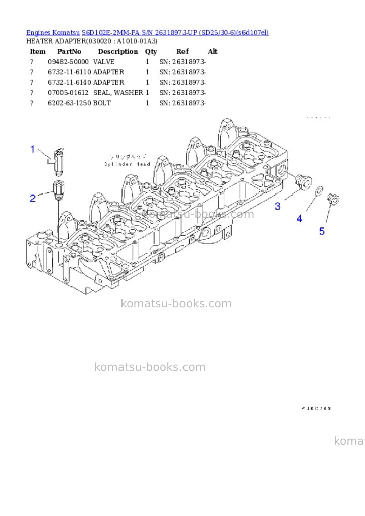Komatsu S6D102E-2MM-FA S/N 26318973-UP (SD25/30-6) Parts catalog cover Komatsu S6D102E-2MM-FA S/N 26318973-UP (SD25/30-6) Parts catalog cover