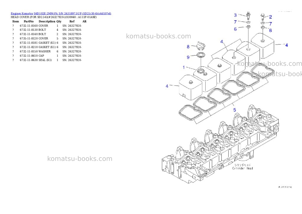 Komatsu S6D102E-2MM-FA S/N 26318973-UP (SD25/30-6) Parts catalog cover Page 3 Komatsu S6D102E-2MM-FA S/N 26318973-UP (SD25/30-6) Parts catalog cover Page 3