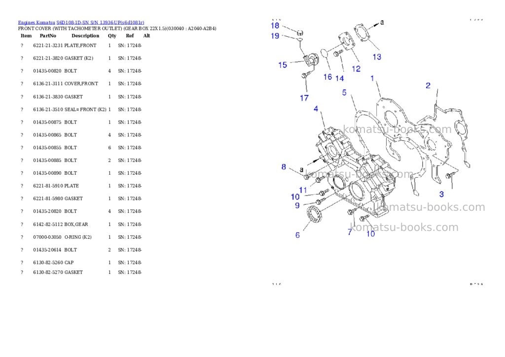 Komatsu s6d108-1d-sn s/n 13936-up Parts catalog cover Page 2 Komatsu s6d108-1d-sn s/n 13936-up Parts catalog cover Page 2