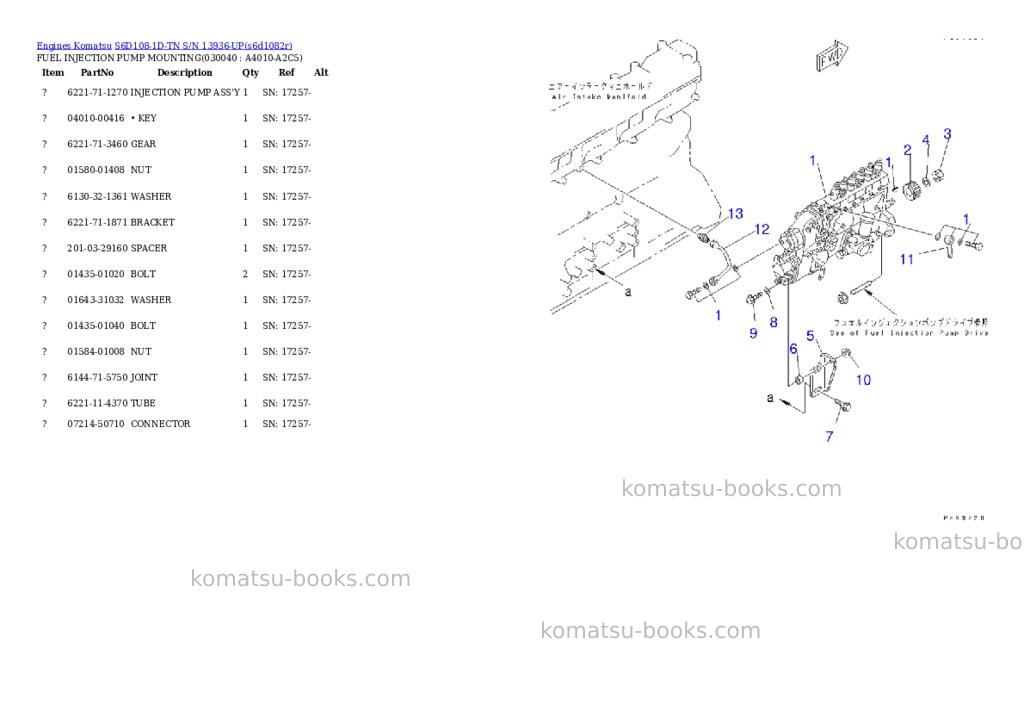 Komatsu s6d108-1d-tn s/n 13936-up Parts catalog cover Page 3