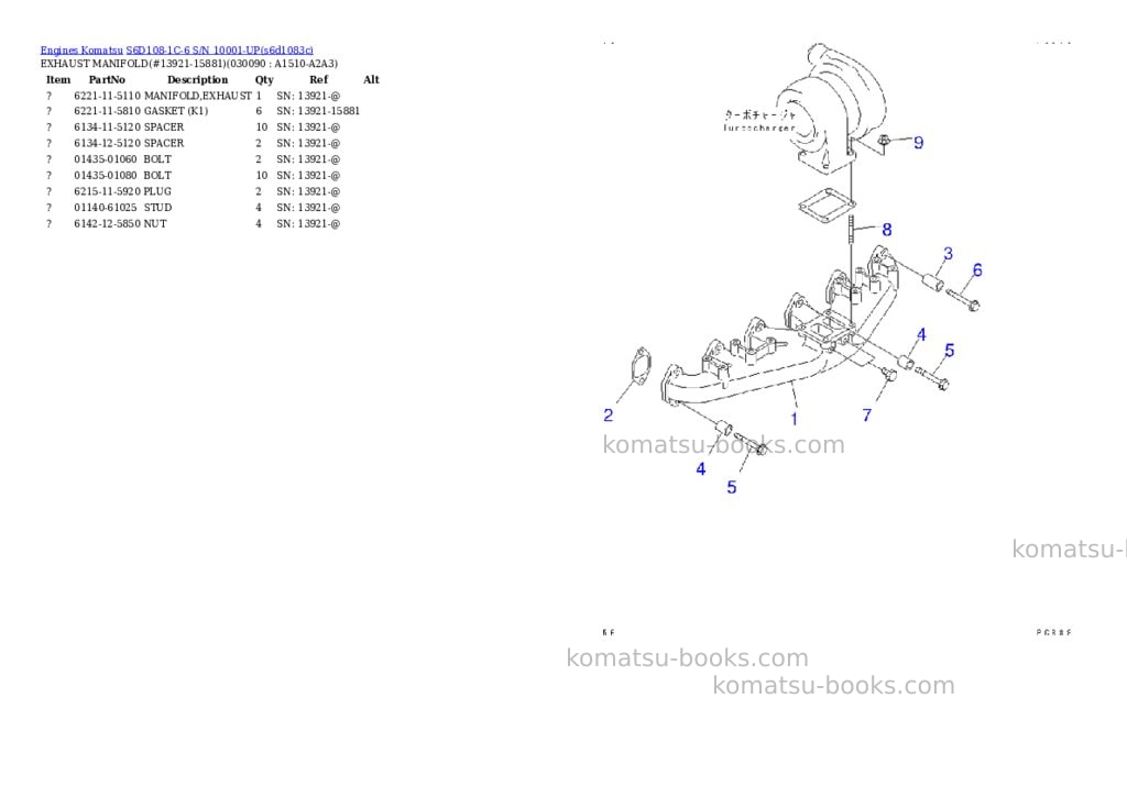 Komatsu S6D108-1C-6 S/N 10001-UP Parts catalog cover Page 8