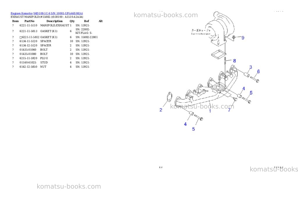 Komatsu S6D108-1C-6 S/N 10001-UP Parts catalog cover Page 9