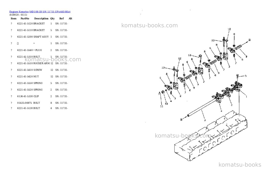 Komatsu S6D108-1B S/N 11731-UP Parts catalog cover Komatsu S6D108-1B S/N 11731-UP Parts catalog cover