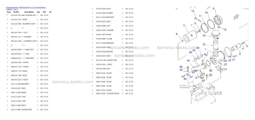 Komatsu S6D108-1B S/N 11731-UP Parts catalog cover Page 5 Komatsu S6D108-1B S/N 11731-UP Parts catalog cover Page 5