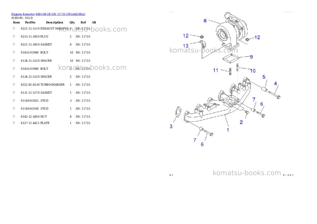 Komatsu S6D108-1B S/N 11731-UP Parts catalog cover Page 8 Komatsu S6D108-1B S/N 11731-UP Parts catalog cover Page 8