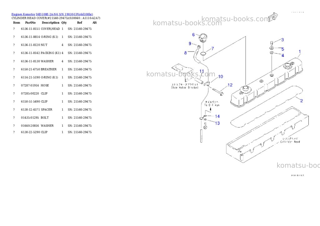 Komatsu s6d108e-2a-n6 s/n 19030-up Parts catalog cover Page 3