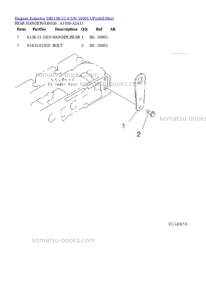 Komatsu s6d108-1c-6 s/n 10001-up Parts catalog cover Page 2 Komatsu s6d108-1c-6 s/n 10001-up Parts catalog cover Page 2