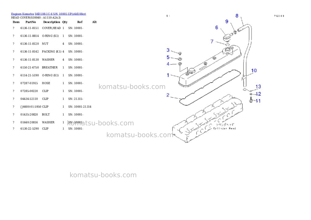 Komatsu s6d108-1c-6 s/n 10001-up Parts catalog cover Page 3 Komatsu s6d108-1c-6 s/n 10001-up Parts catalog cover Page 3
