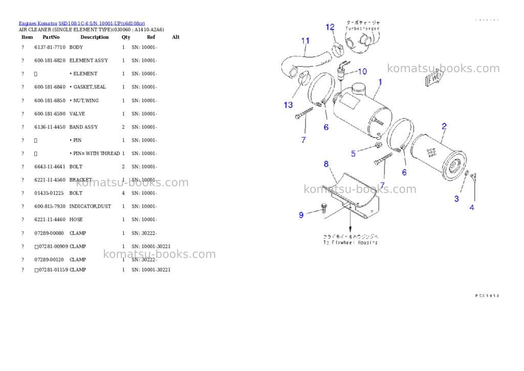 Komatsu s6d108-1c-6 s/n 10001-up Parts catalog cover Page 5 Komatsu s6d108-1c-6 s/n 10001-up Parts catalog cover Page 5