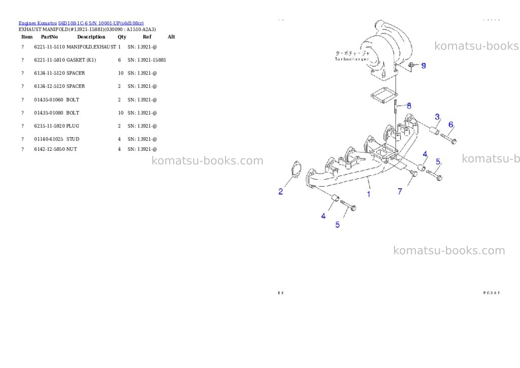 Komatsu s6d108-1c-6 s/n 10001-up Parts catalog cover Page 8 Komatsu s6d108-1c-6 s/n 10001-up Parts catalog cover Page 8