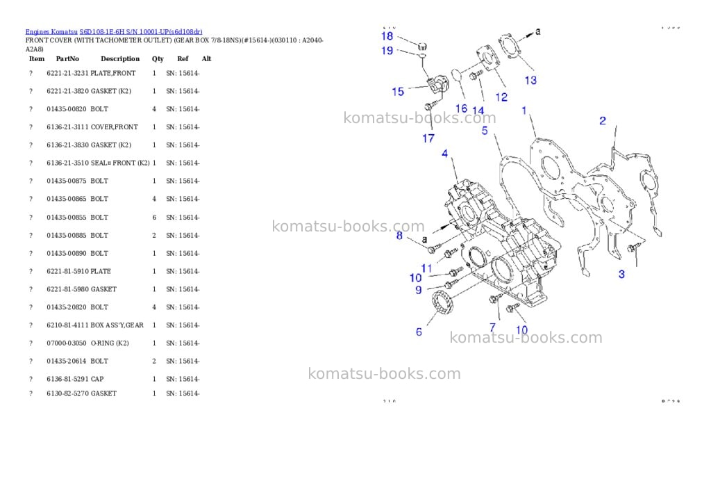 Komatsu s6d108-1e-6h s/n 10001-up Parts catalog cover Page 10 Komatsu s6d108-1e-6h s/n 10001-up Parts catalog cover Page 10