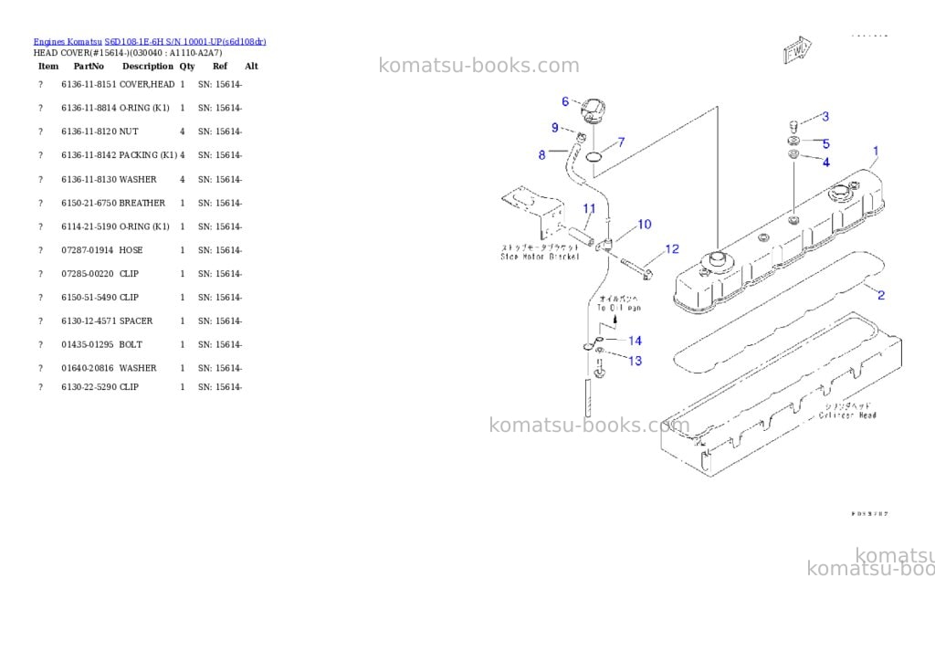 Komatsu s6d108-1e-6h s/n 10001-up Parts catalog cover Page 3 Komatsu s6d108-1e-6h s/n 10001-up Parts catalog cover Page 3