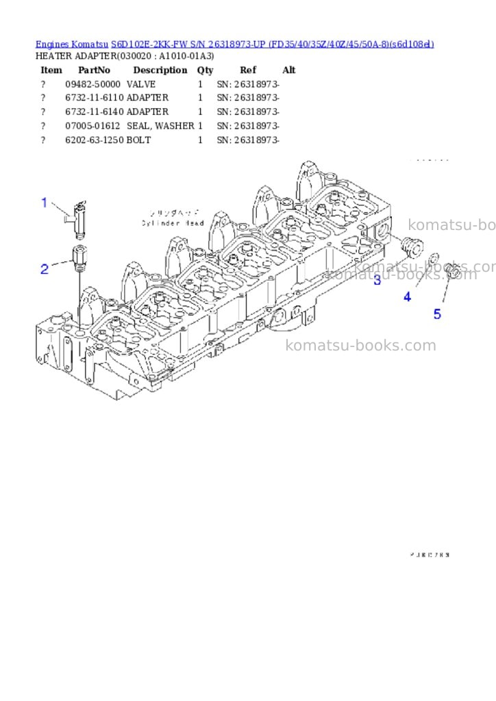 Komatsu S6D102E-2KK-FW S/N 26318973-UP (FD35/40/35Z/40Z/45/50A-8) Parts catalog cover