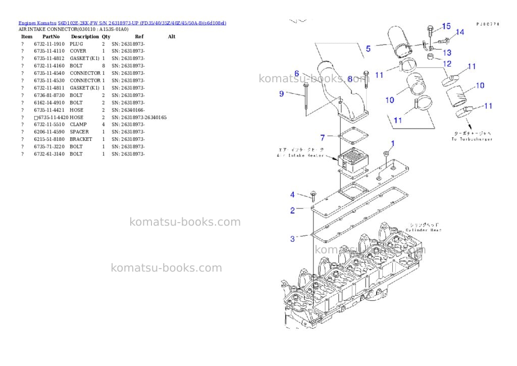 Komatsu S6D102E-2KK-FW S/N 26318973-UP (FD35/40/35Z/40Z/45/50A-8) Parts catalog cover Page 10