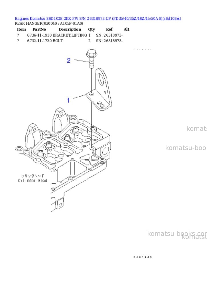 Komatsu S6D102E-2KK-FW S/N 26318973-UP (FD35/40/35Z/40Z/45/50A-8) Parts catalog cover Page 3