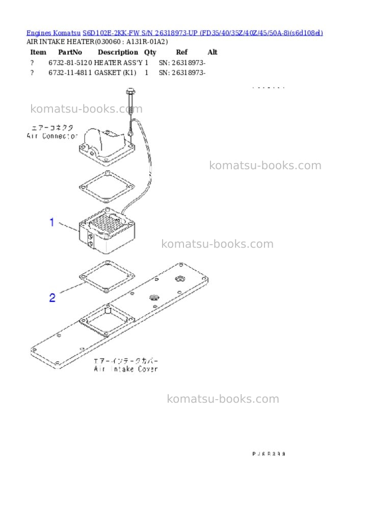 Komatsu S6D102E-2KK-FW S/N 26318973-UP (FD35/40/35Z/40Z/45/50A-8) Parts catalog cover Page 5
