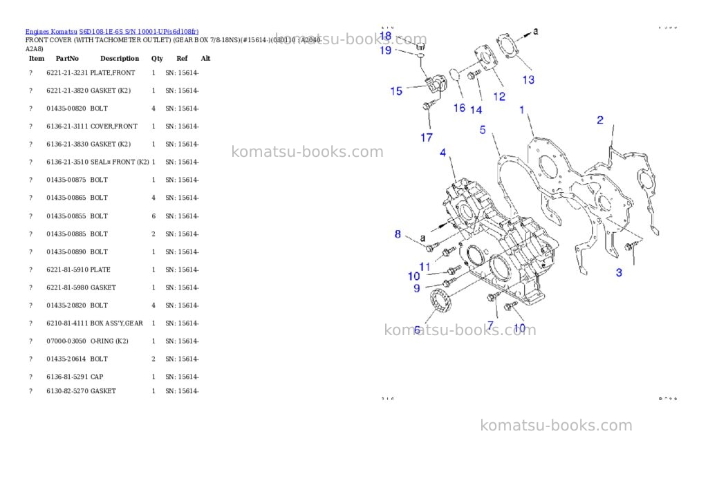 Komatsu s6d108-1e-6s s/n 10001-up Parts catalog cover Page 10 Komatsu s6d108-1e-6s s/n 10001-up Parts catalog cover Page 10