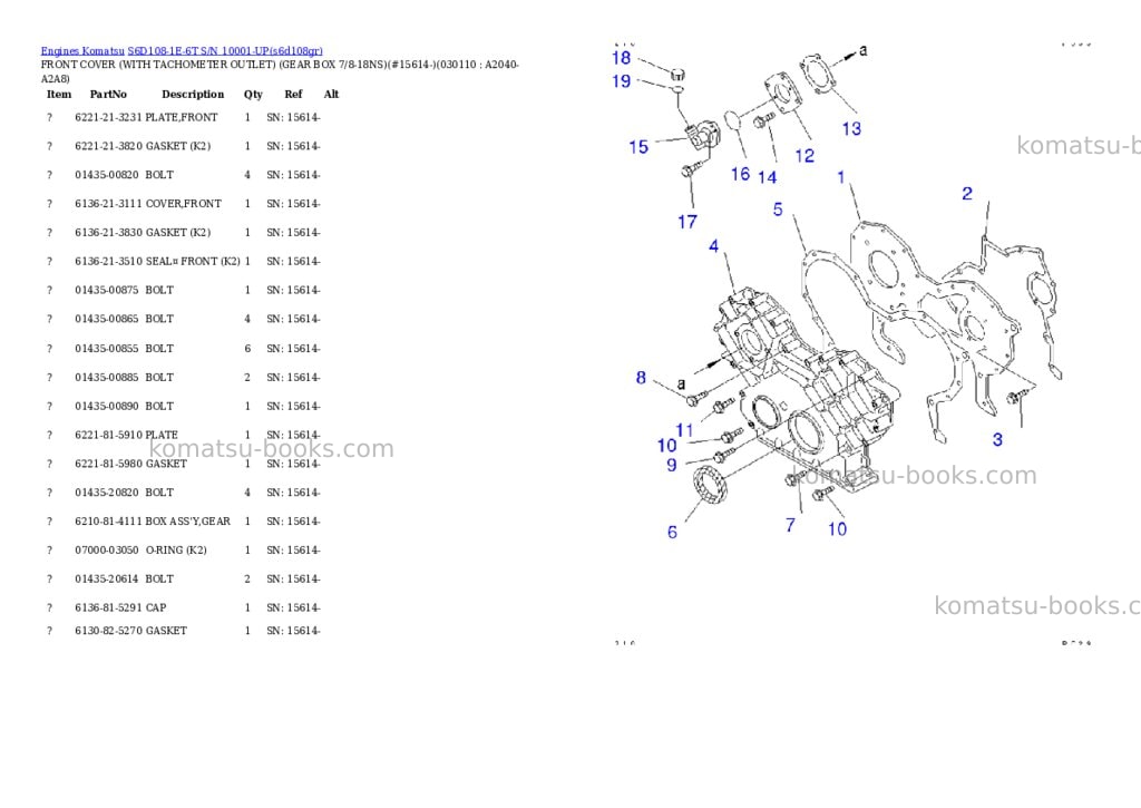 Komatsu s6d108-1e-6t s/n 10001-up Parts catalog cover Page 10