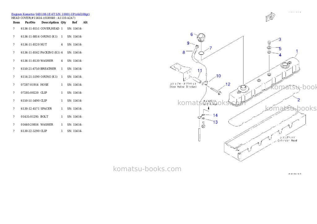 Komatsu s6d108-1e-6t s/n 10001-up Parts catalog cover Page 3