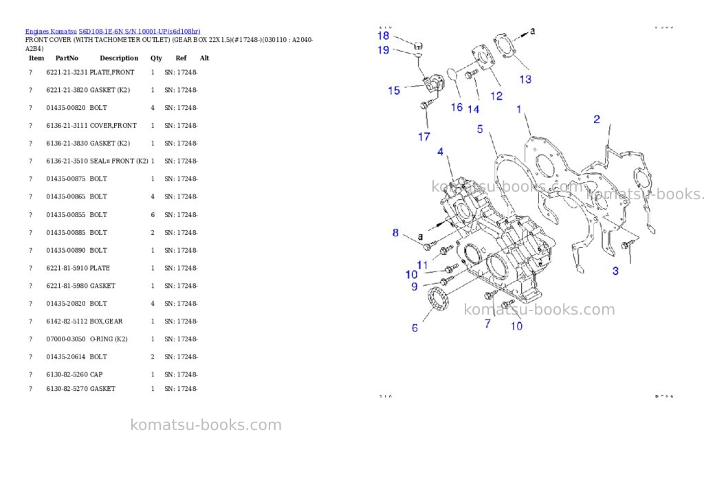 Komatsu s6d108-1e-6n s/n 10001-up Parts catalog cover Page 10