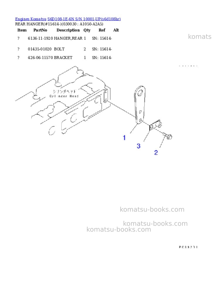 Komatsu s6d108-1e-6n s/n 10001-up Parts catalog cover Page 2