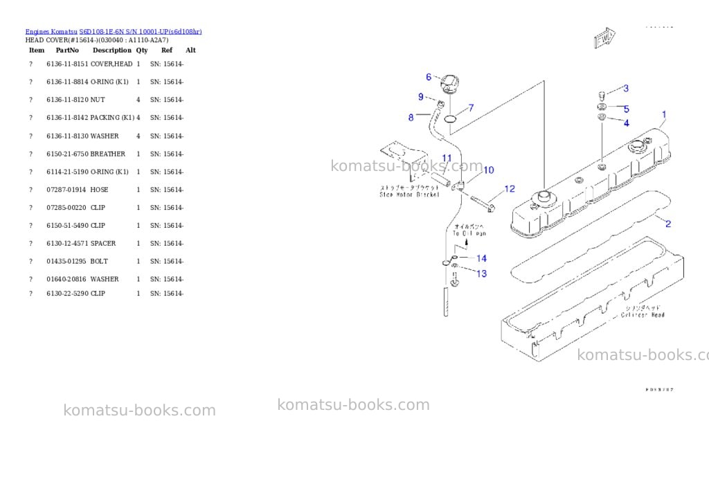 Komatsu s6d108-1e-6n s/n 10001-up Parts catalog cover Page 3